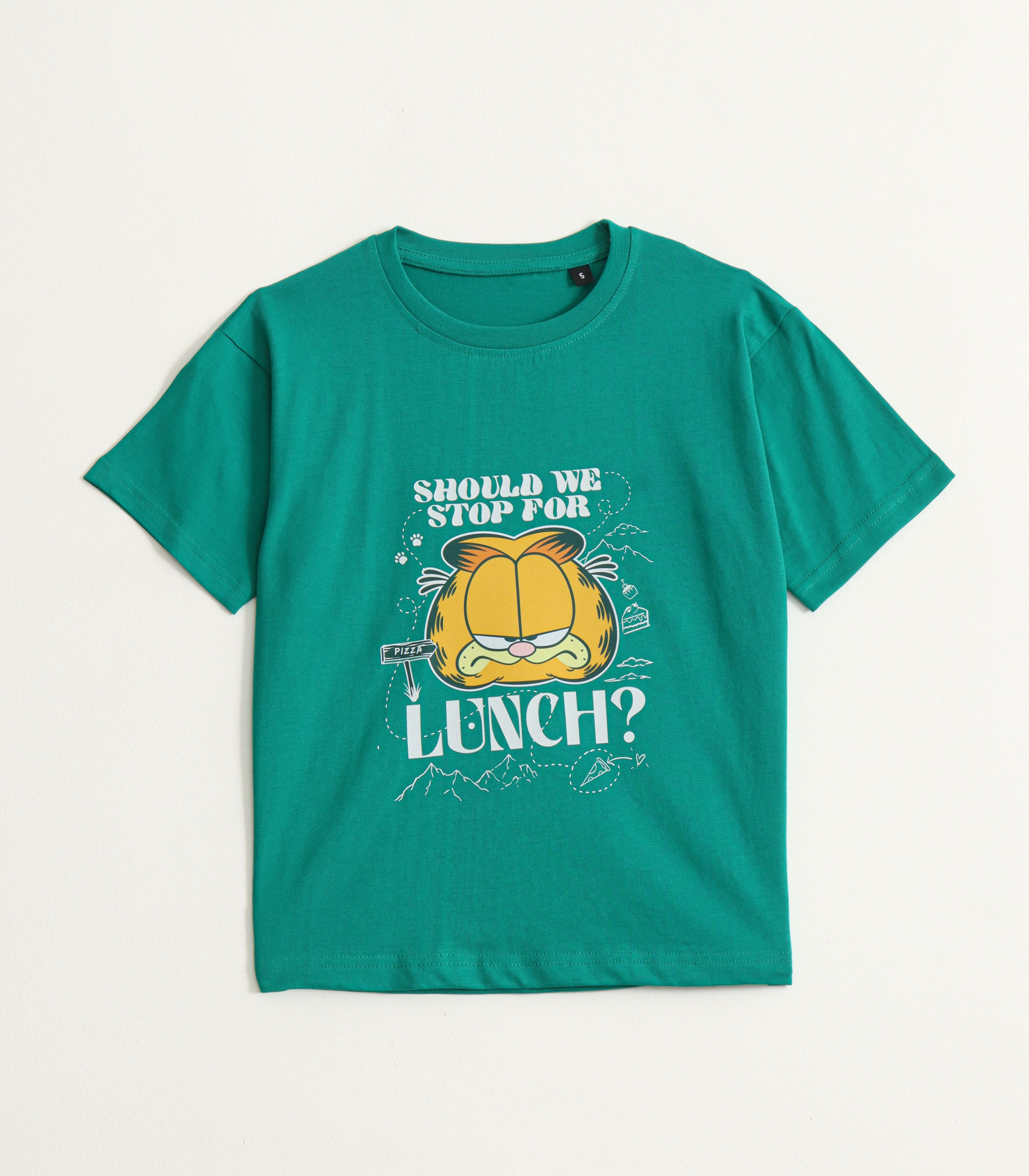 Teal Green Garfield Graphic Kids T-Shirt
