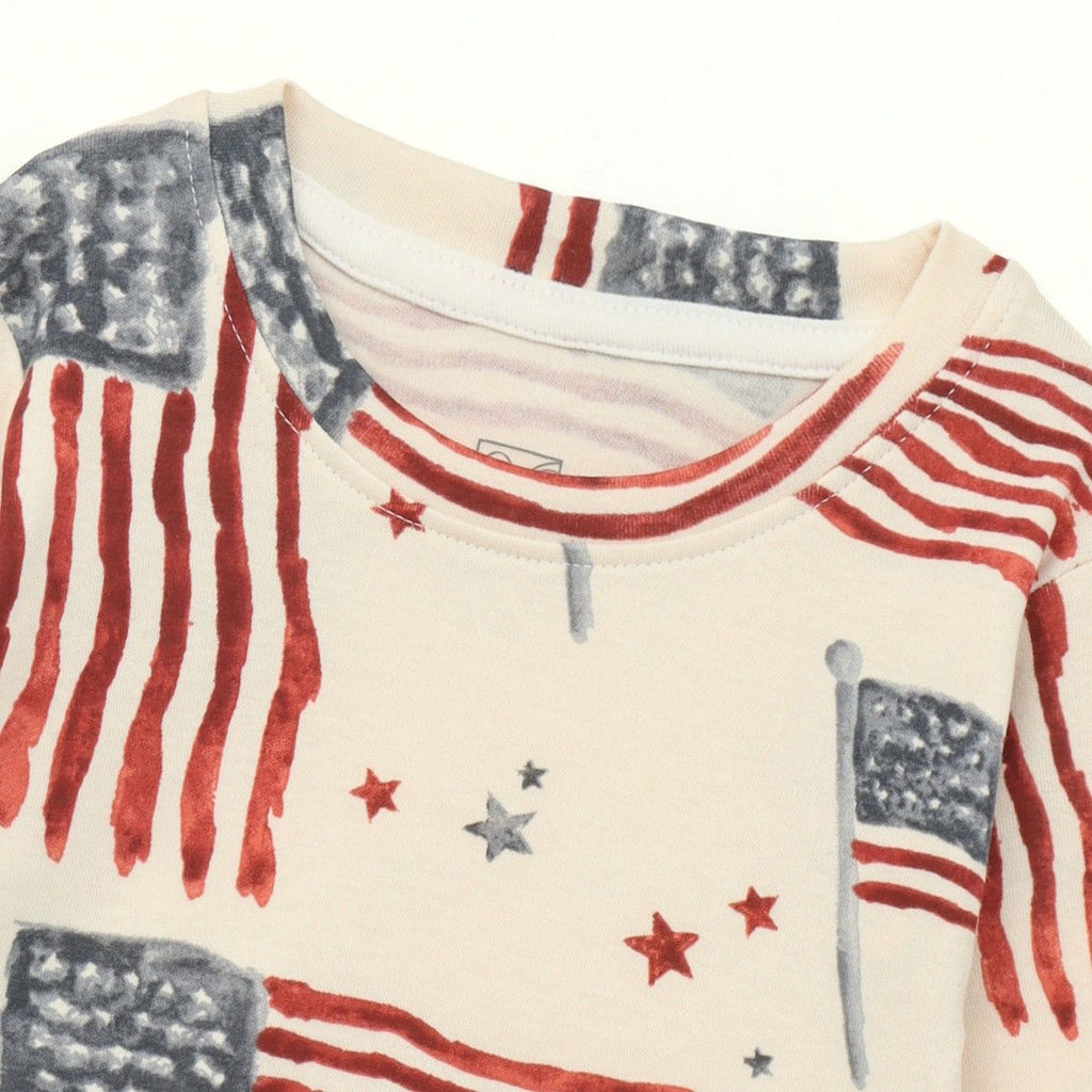 American Flag Print Kids Full Sleeve T-Shirt & Pyjama Set