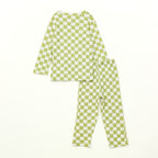 Sage Green Checkerboard Kids Full Sleeve T-Shirt & Pyjama Set