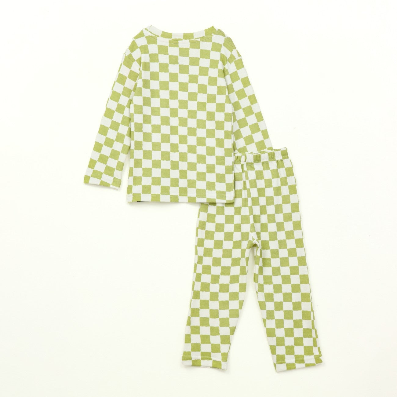 Sage Green Checkerboard Kids Full Sleeve T-Shirt & Pyjama Set