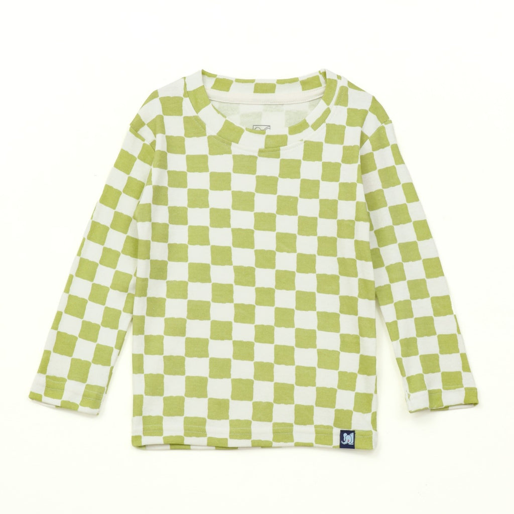 Sage Green Checkerboard Kids Full Sleeve T-Shirt & Pyjama Set