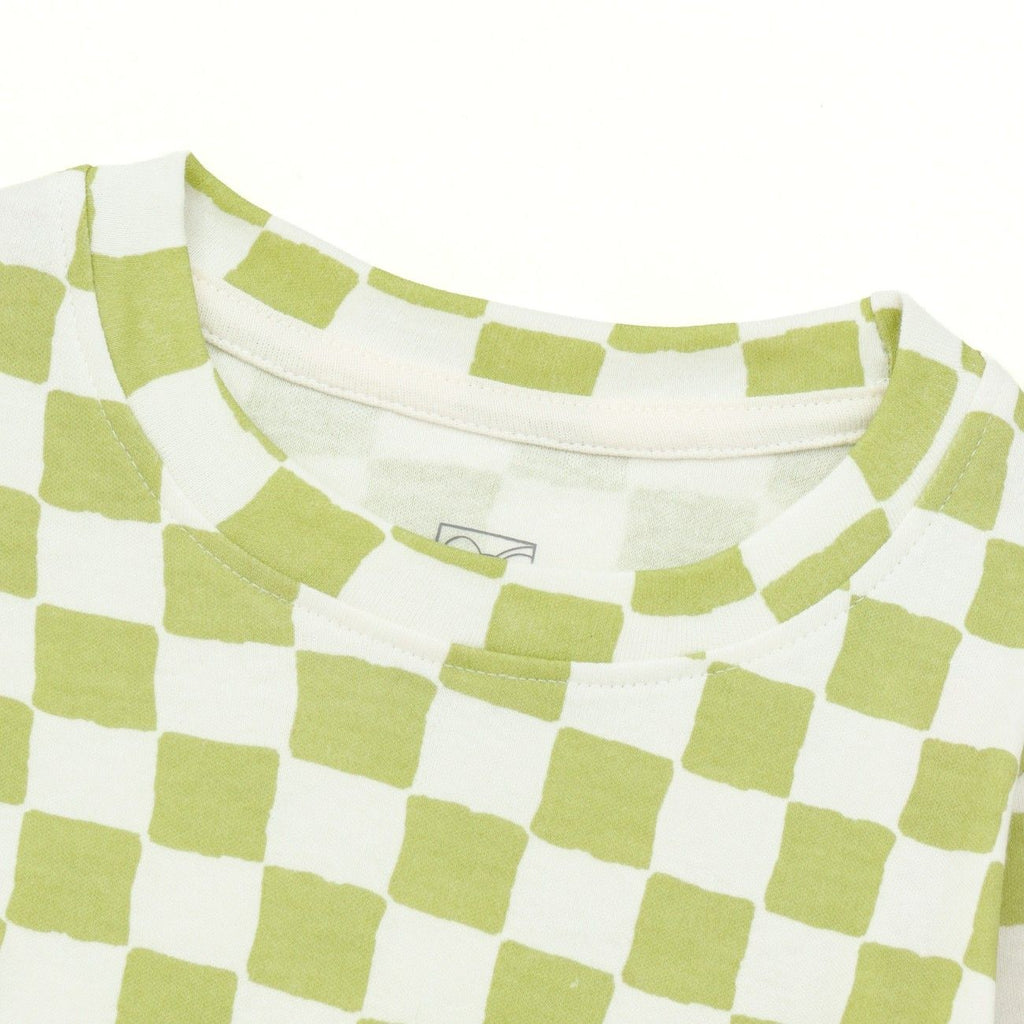 Sage Green Checkerboard Kids Full Sleeve T-Shirt & Pyjama Set