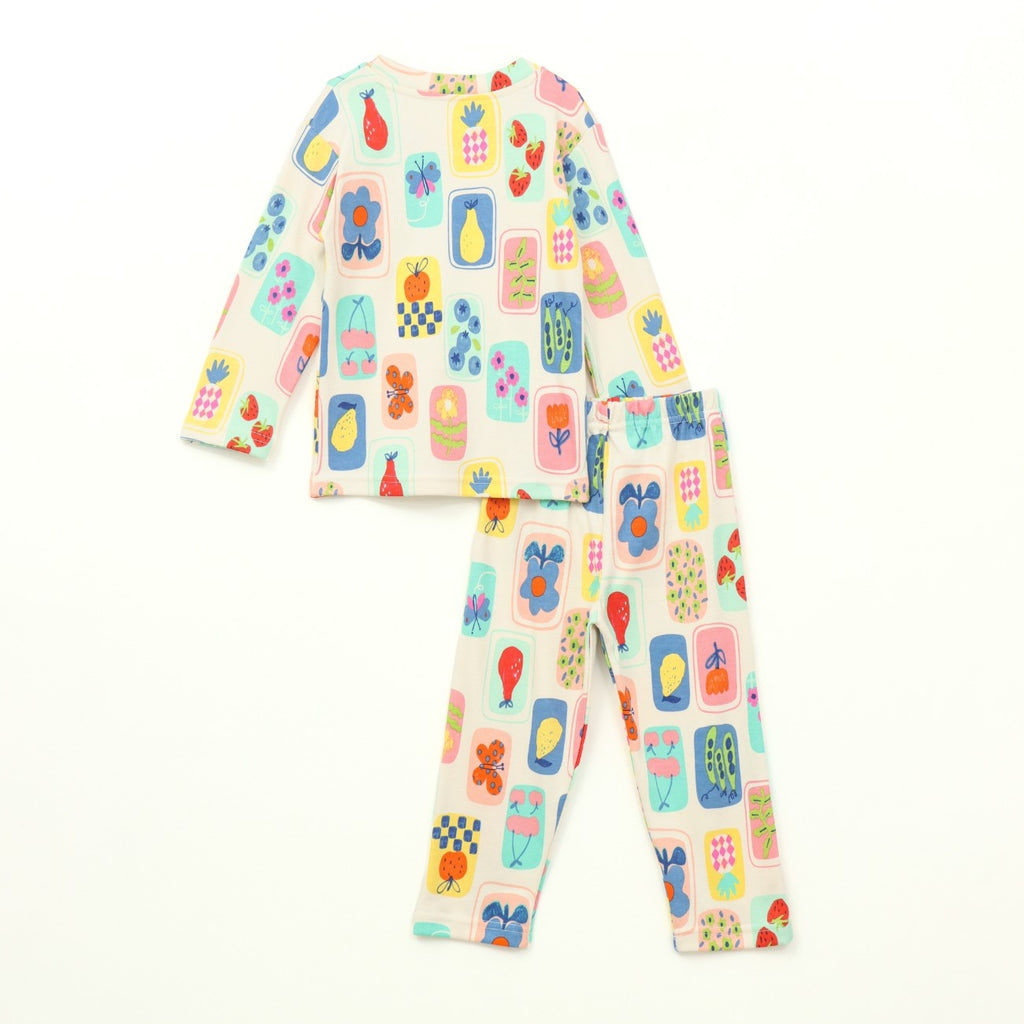 Pastel Fruit Print Kids Full Sleeve T-Shirt & Pyjama Set