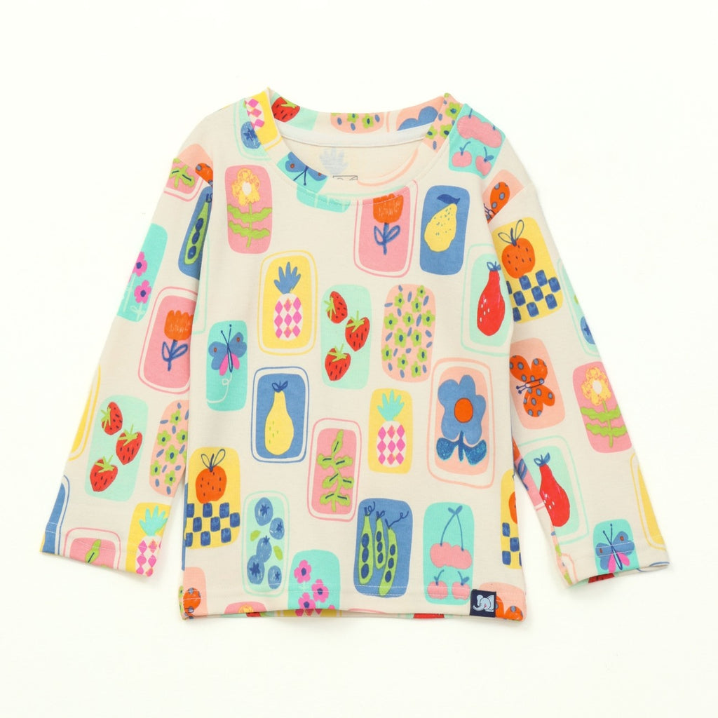 Pastel Fruit Print Kids Full Sleeve T-Shirt & Pyjama Set