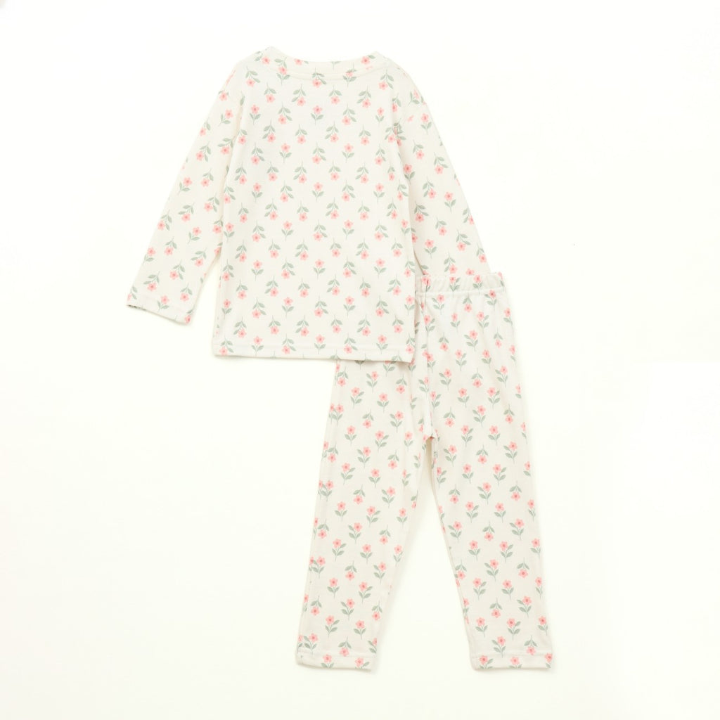 Mini Floral Print Kids Full Sleeve T-Shirt & Pyjama Set