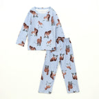 Blue Wild Horse Print Kids Full Sleeve T-Shirt & Pyjama Set