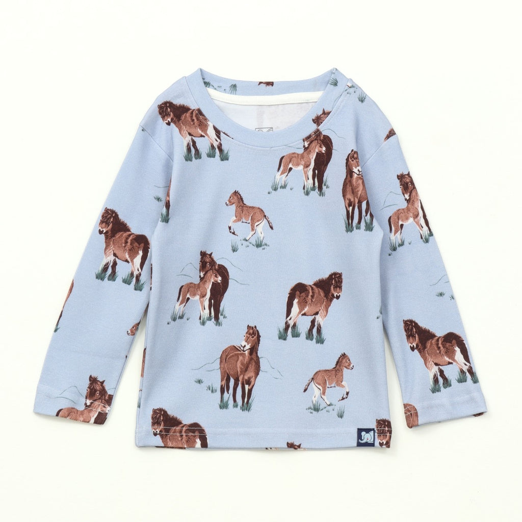 Blue Wild Horse Print Kids Full Sleeve T-Shirt & Pyjama Set