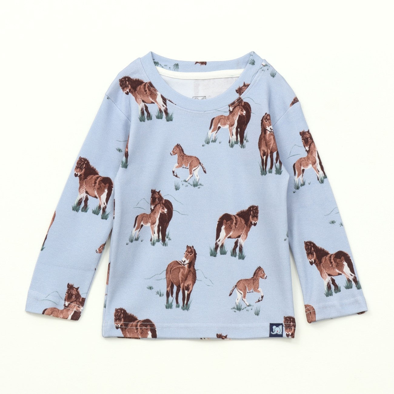 Blue Wild Horse Print Kids Full Sleeve T-Shirt & Pyjama Set