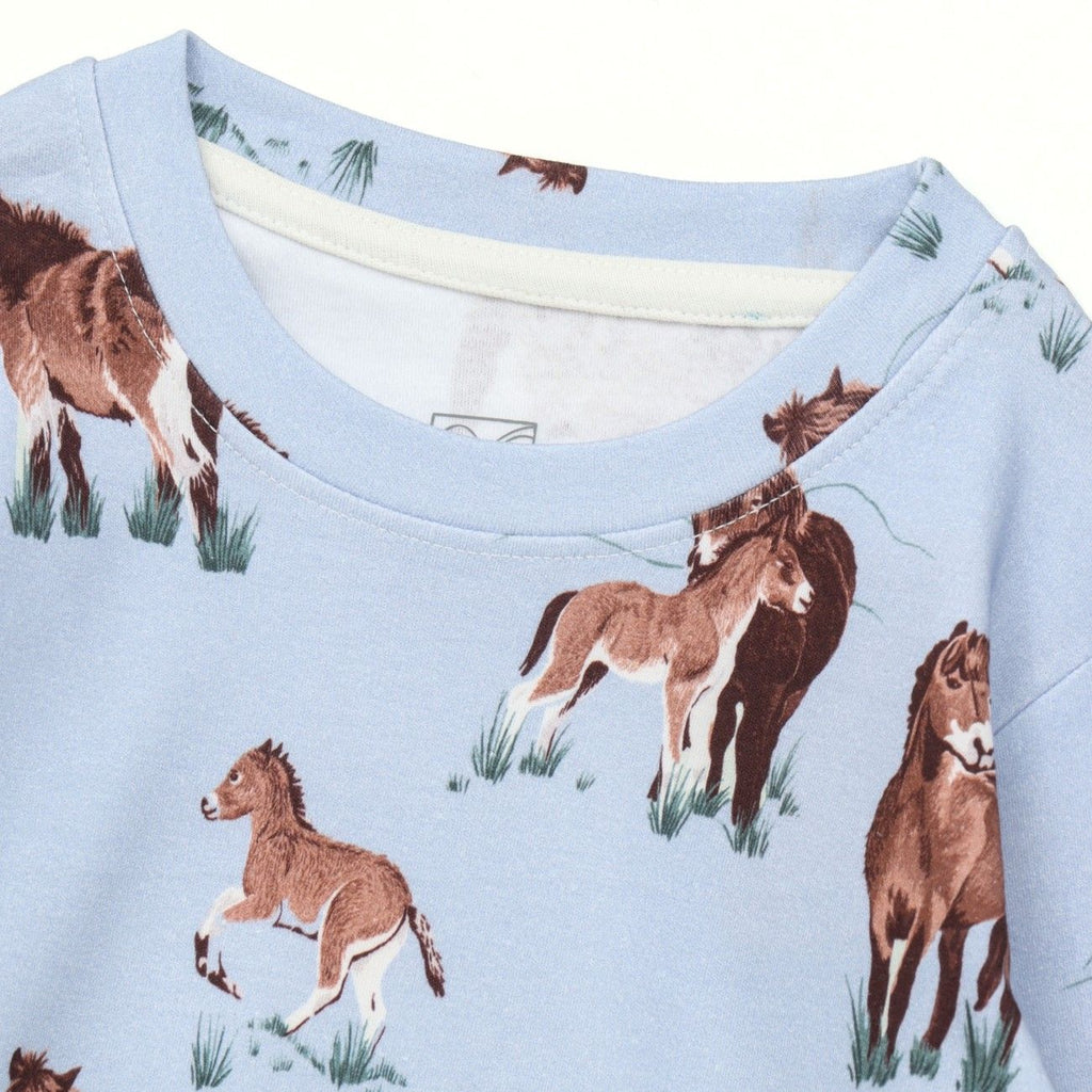 Blue Wild Horse Print Kids Full Sleeve T-Shirt & Pyjama Set