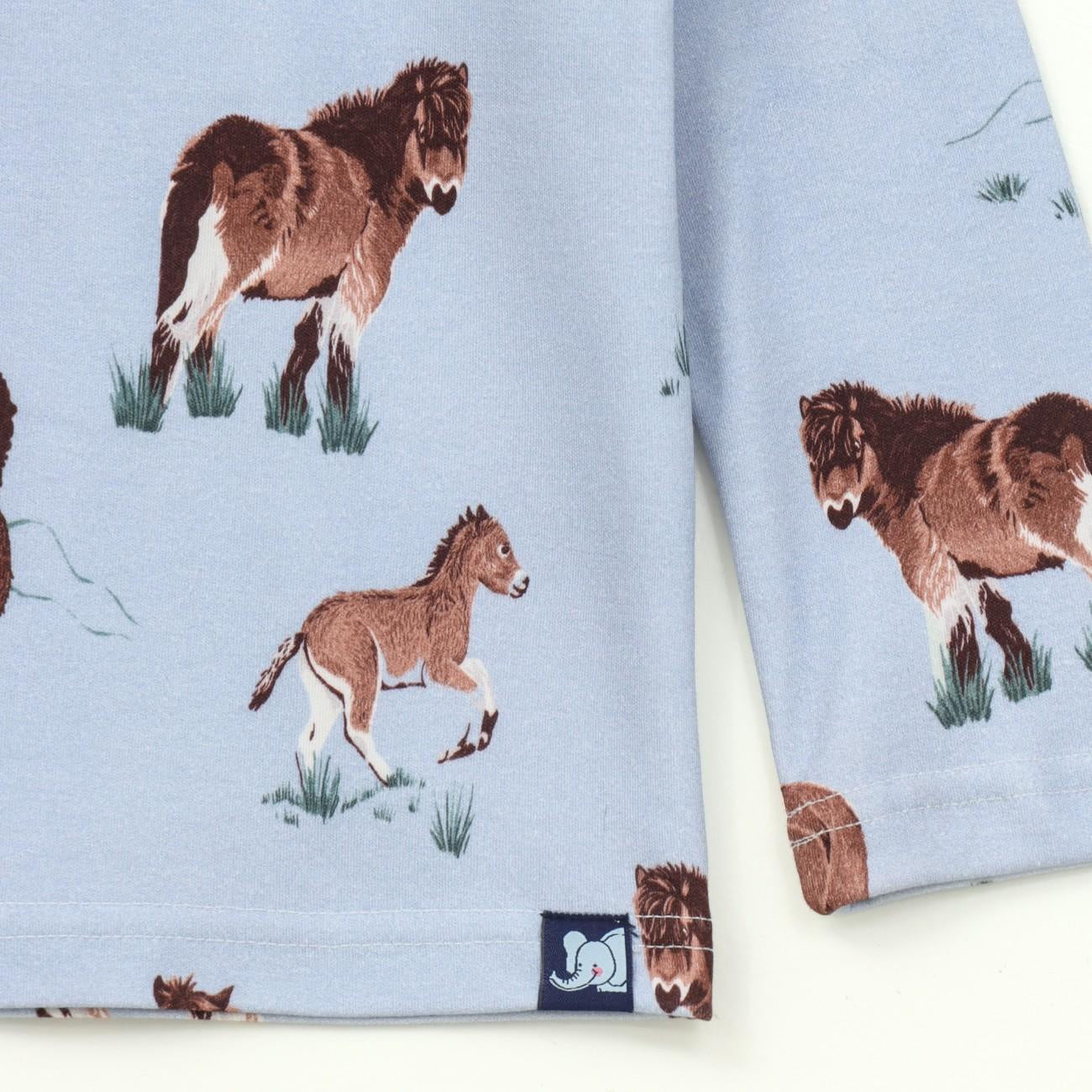 Blue Wild Horse Print Kids Full Sleeve T-Shirt & Pyjama Set