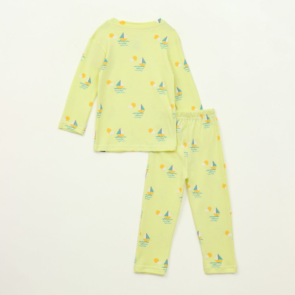 Sunny Sailboat Print Kids Full Sleeve T-Shirt & Pyjama Set
