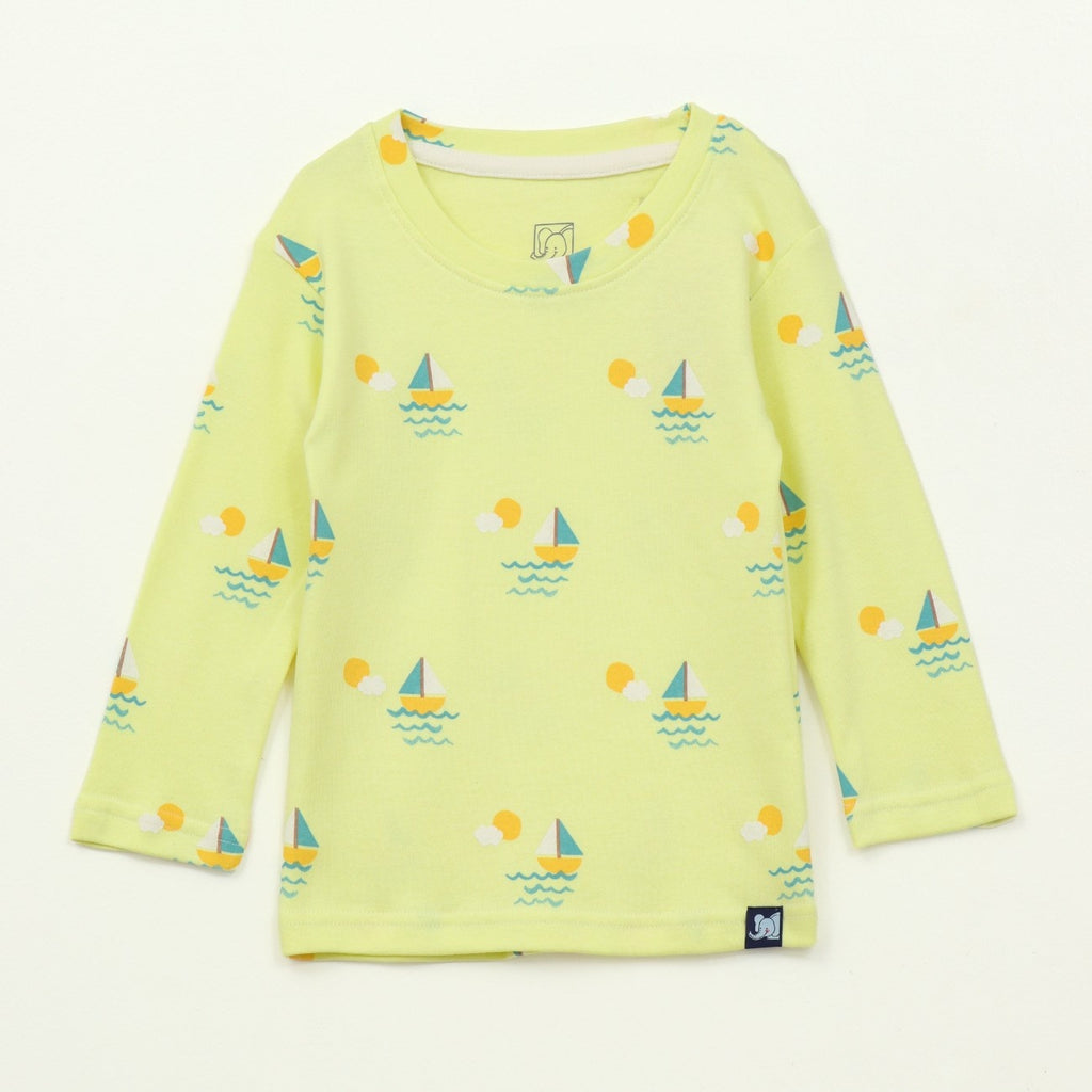 Sunny Sailboat Print Kids Full Sleeve T-Shirt & Pyjama Set