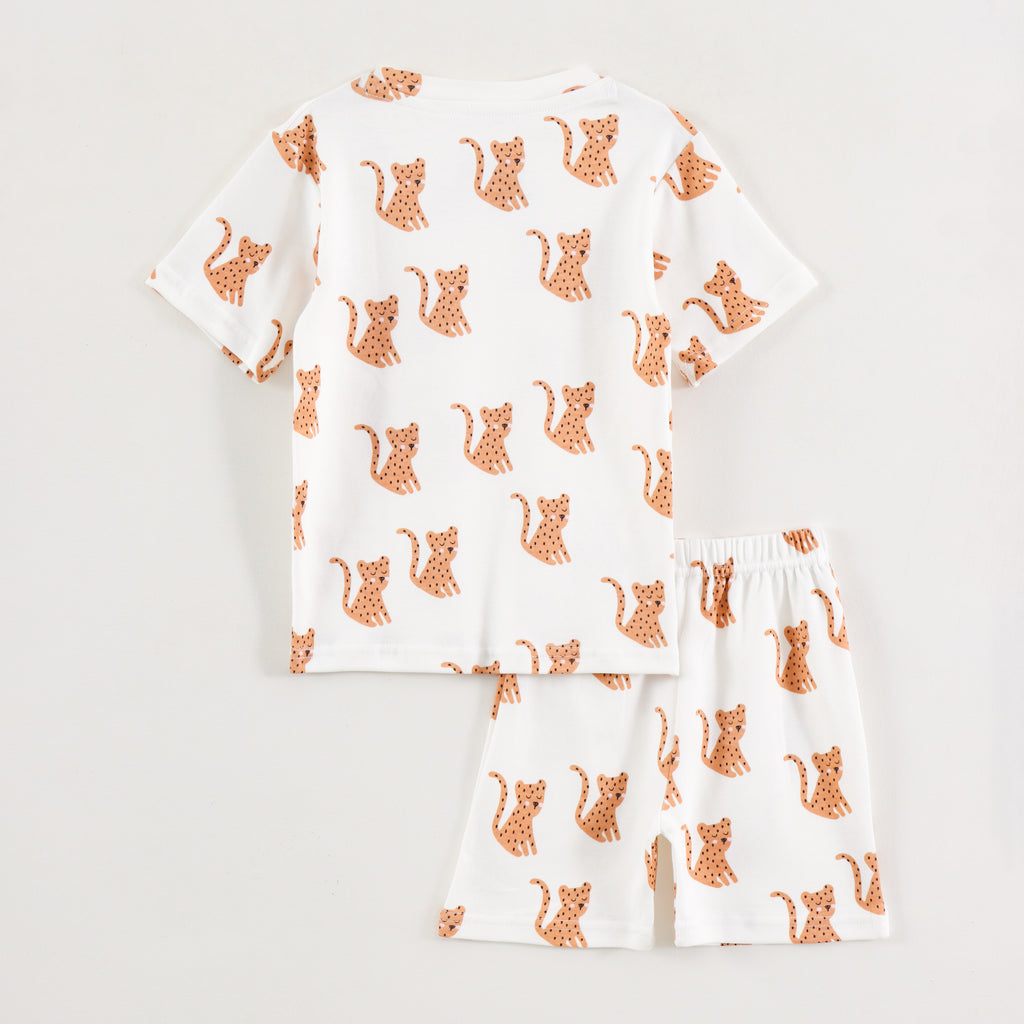 White Safari Cheetah Print Kids Co-Ord Set
