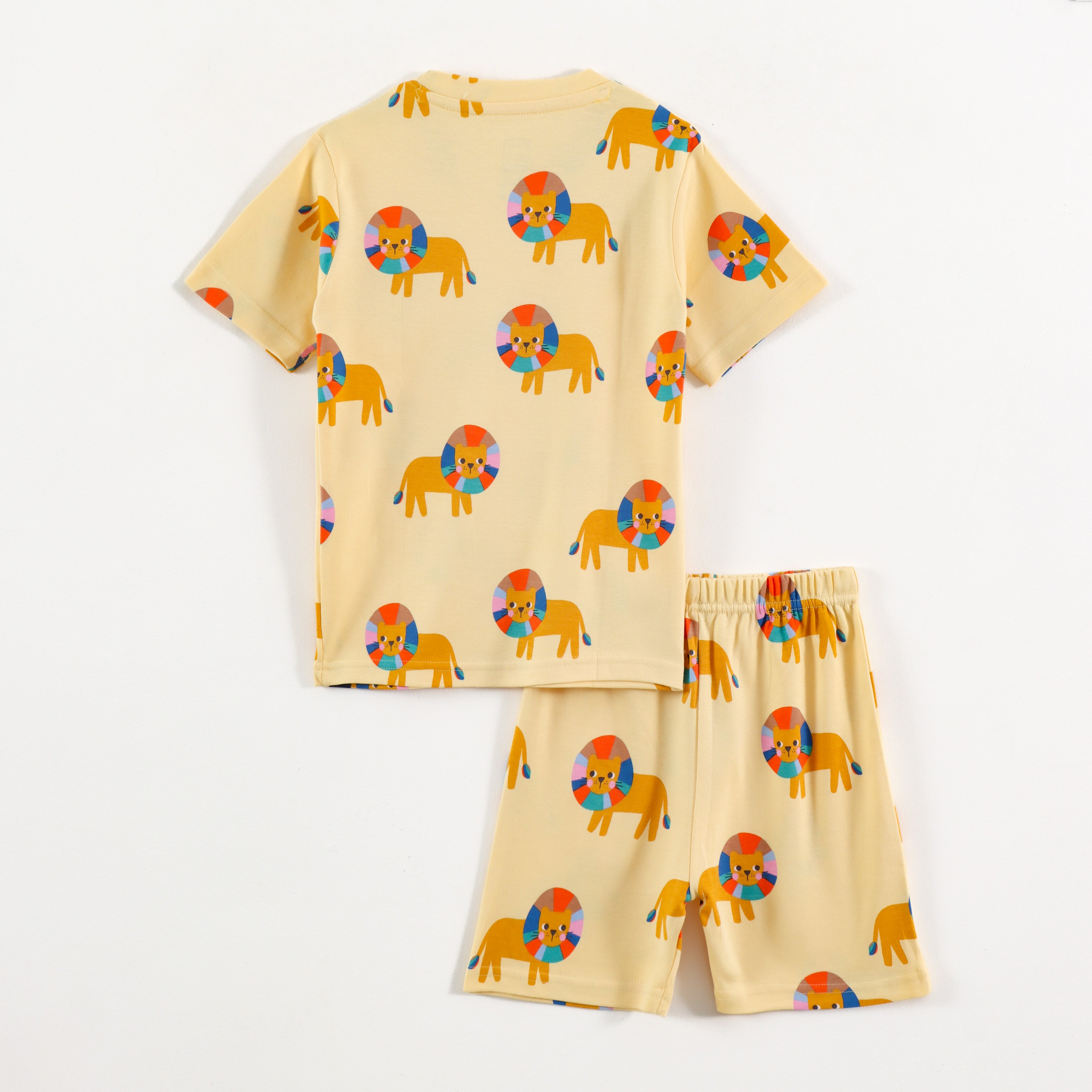 Pastel Yellow Safari Lion Print Kids Co-Ord Set