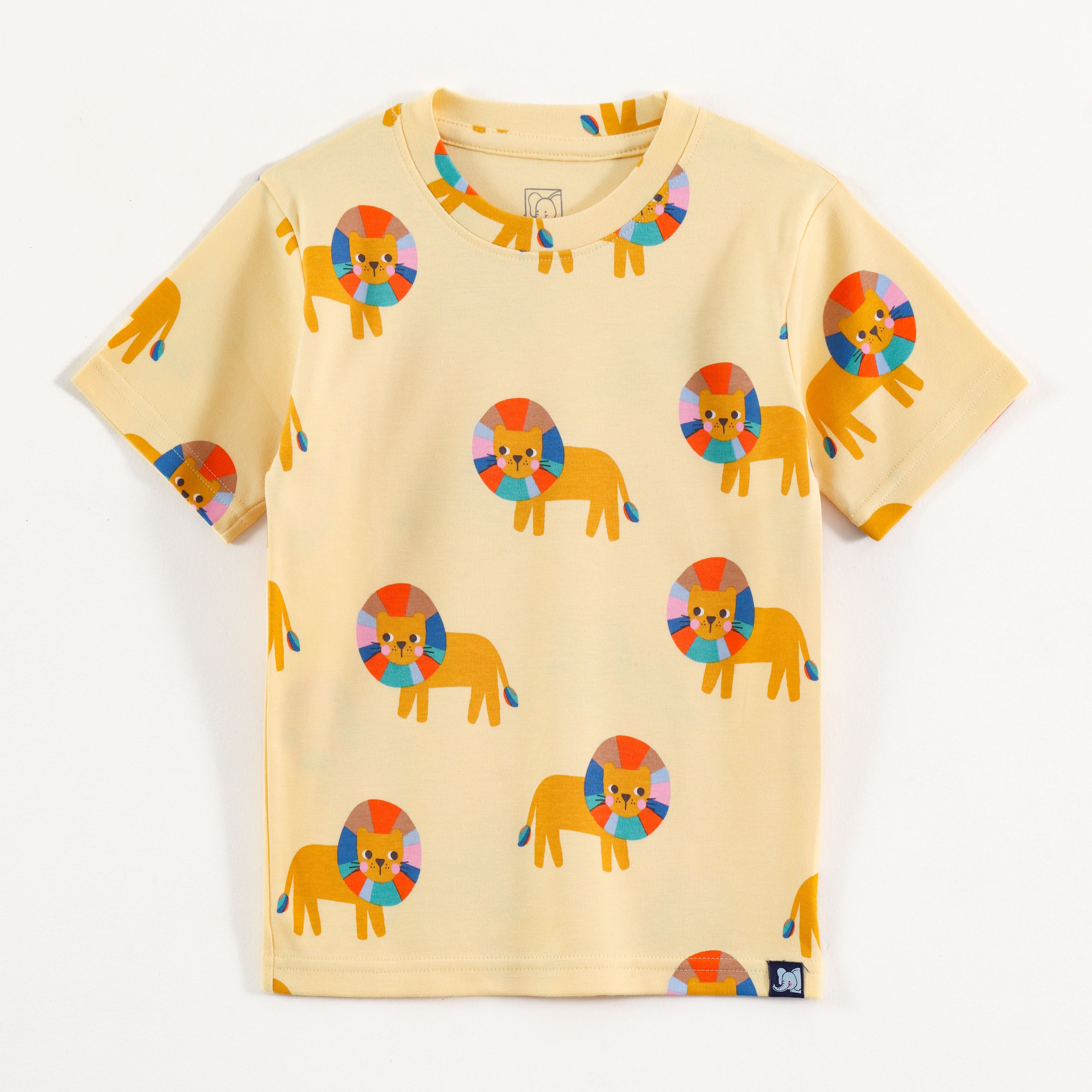 Pastel Yellow Safari Lion Print Kids Co-Ord Set