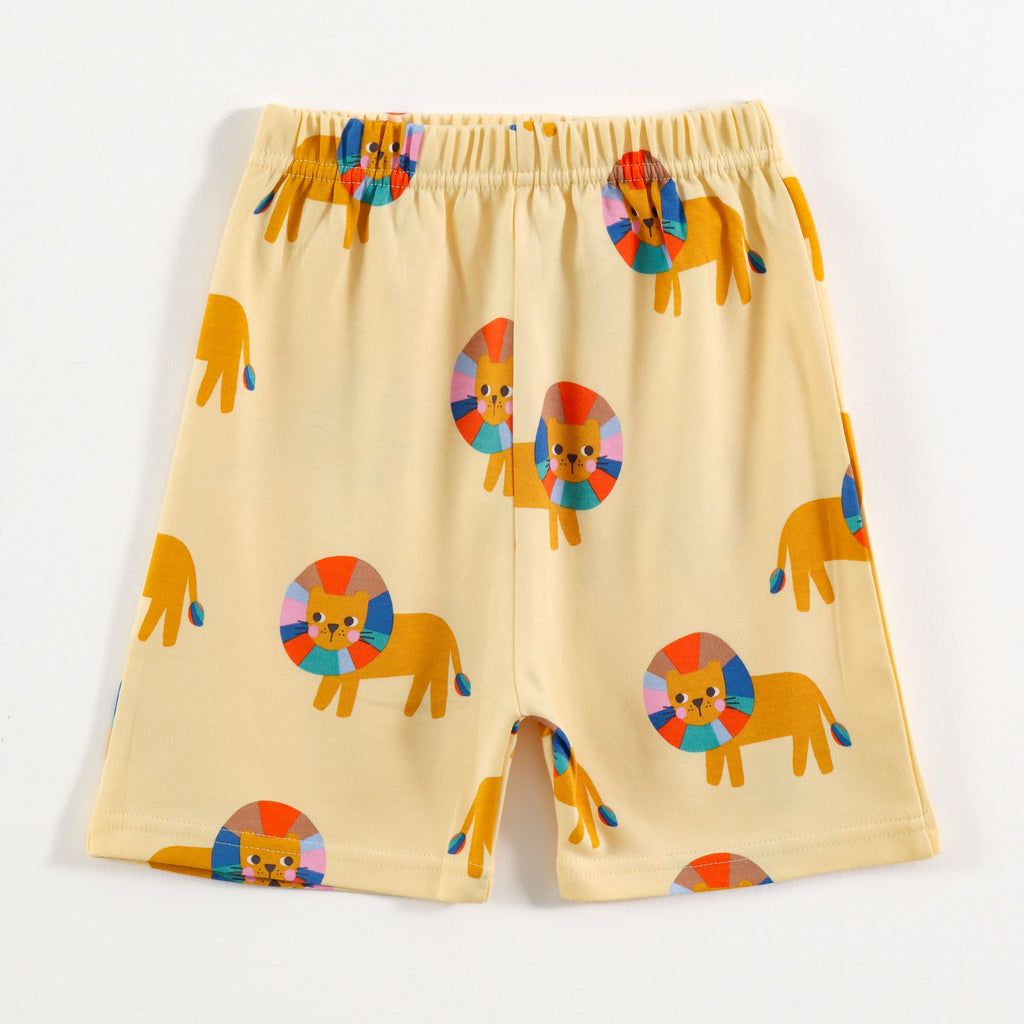 Pastel Yellow Safari Lion Print Kids Co-Ord Set