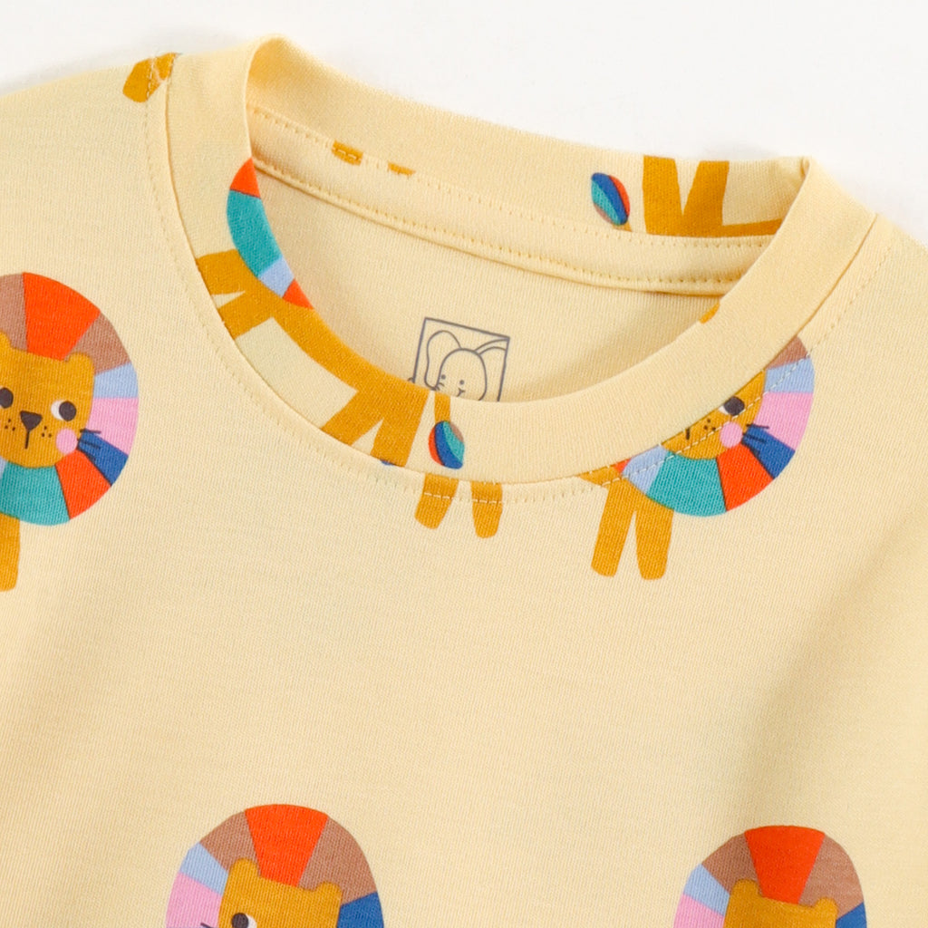 Pastel Yellow Safari Lion Print Kids Co-Ord Set