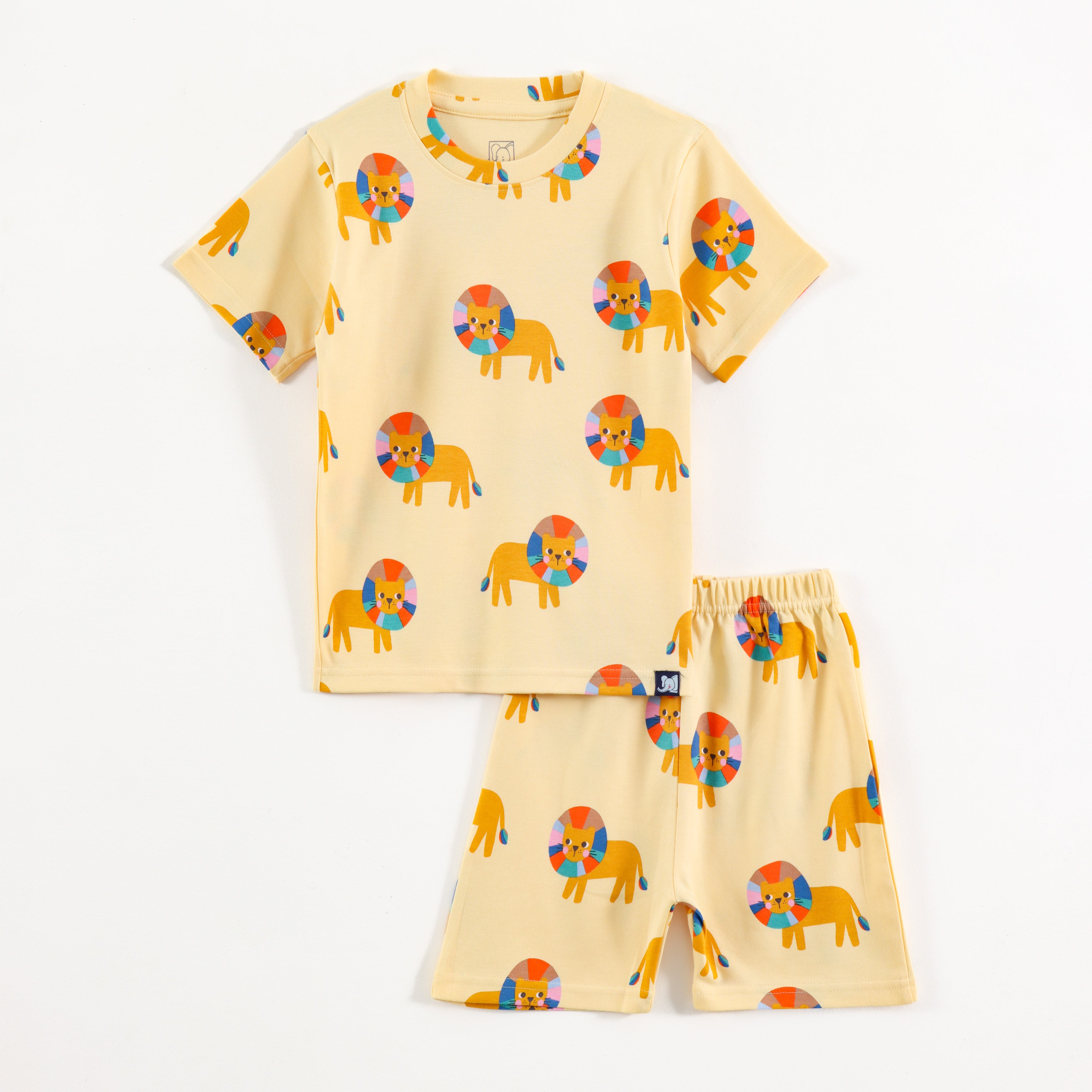 Pastel Yellow Safari Lion Print Kids Co-Ord Set