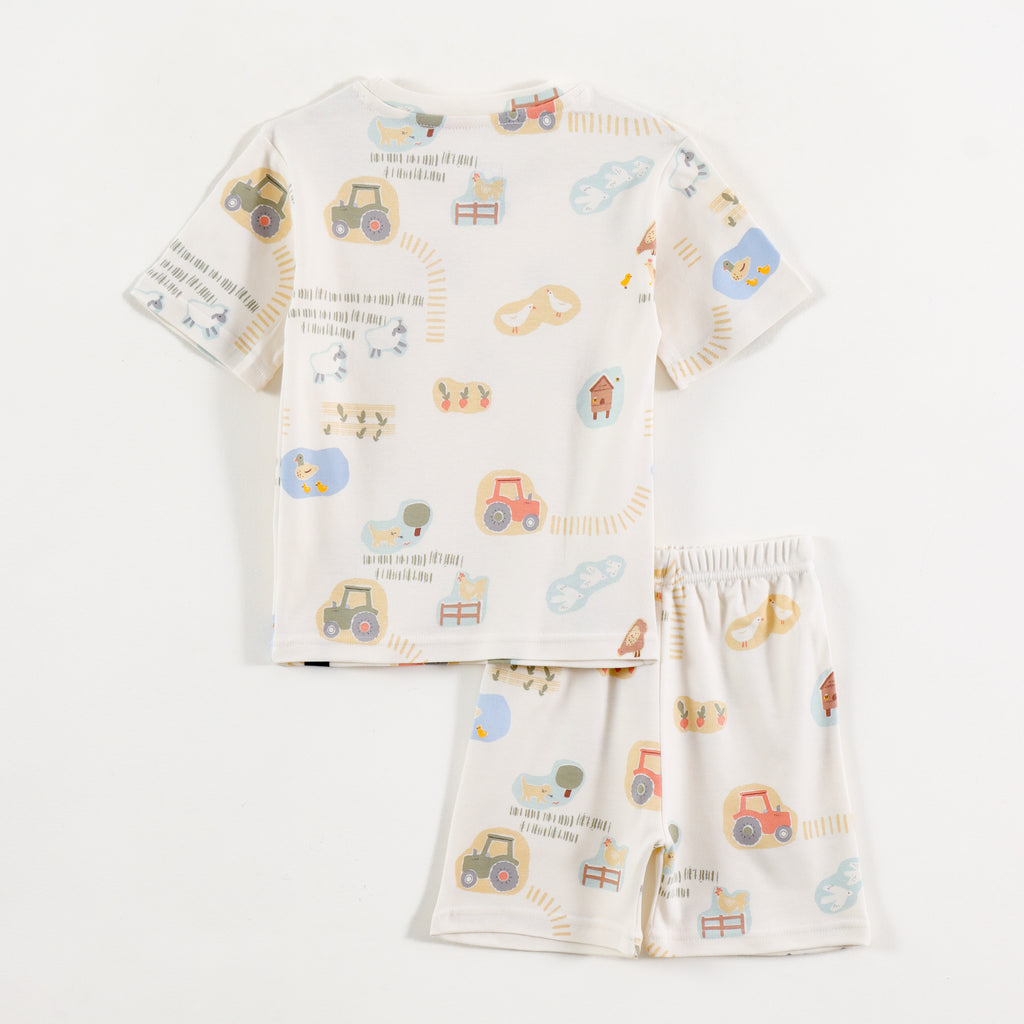 Off White Farm Animal & Tractor Print Kids Co-Ord Set