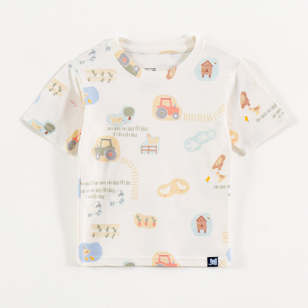 Off White Farm Animal & Tractor Print Kids Co-Ord Set