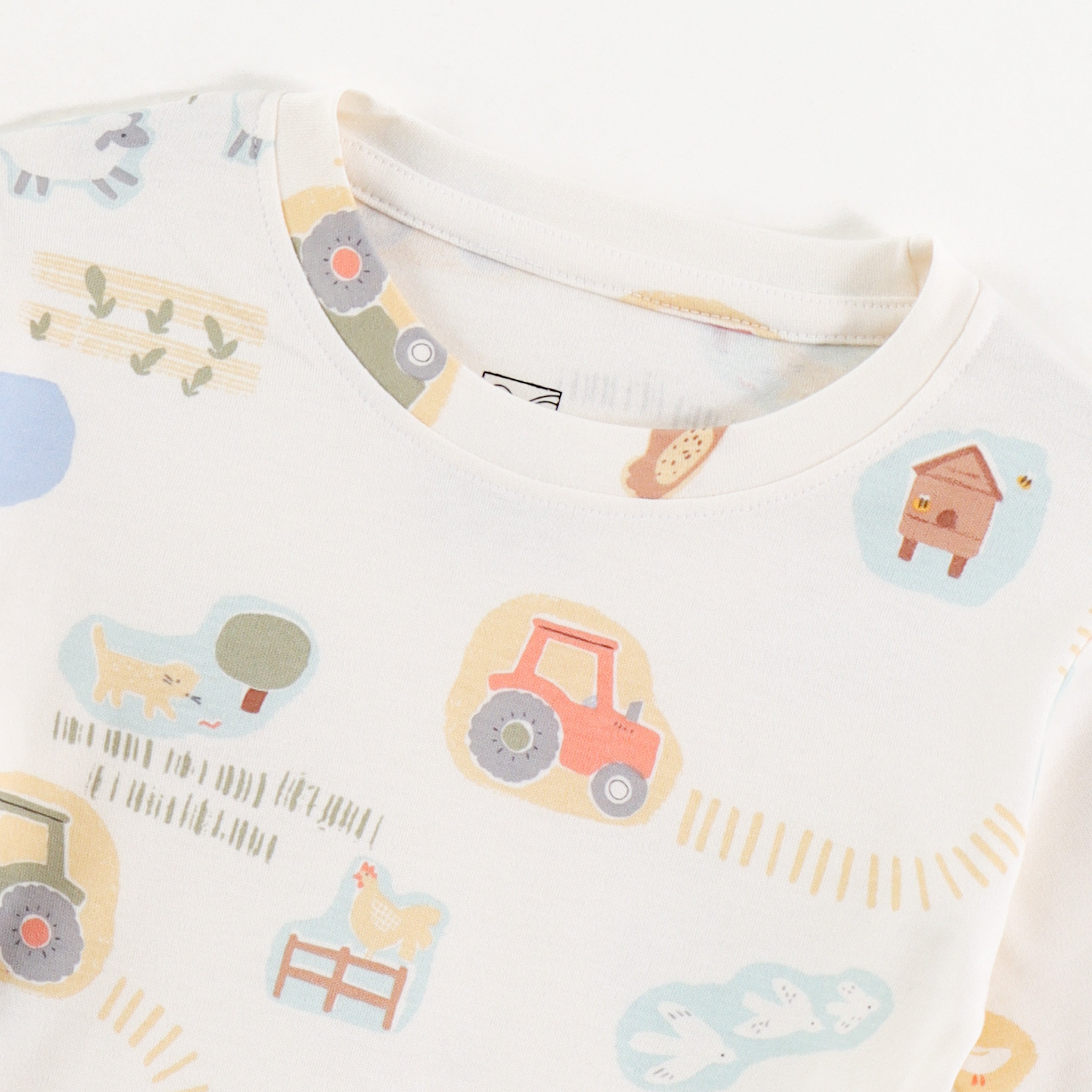 Off White Farm Animal & Tractor Print Kids Co-Ord Set