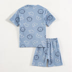 Sky Blue Bear & Lion Face Print Kids Co-Ord Set