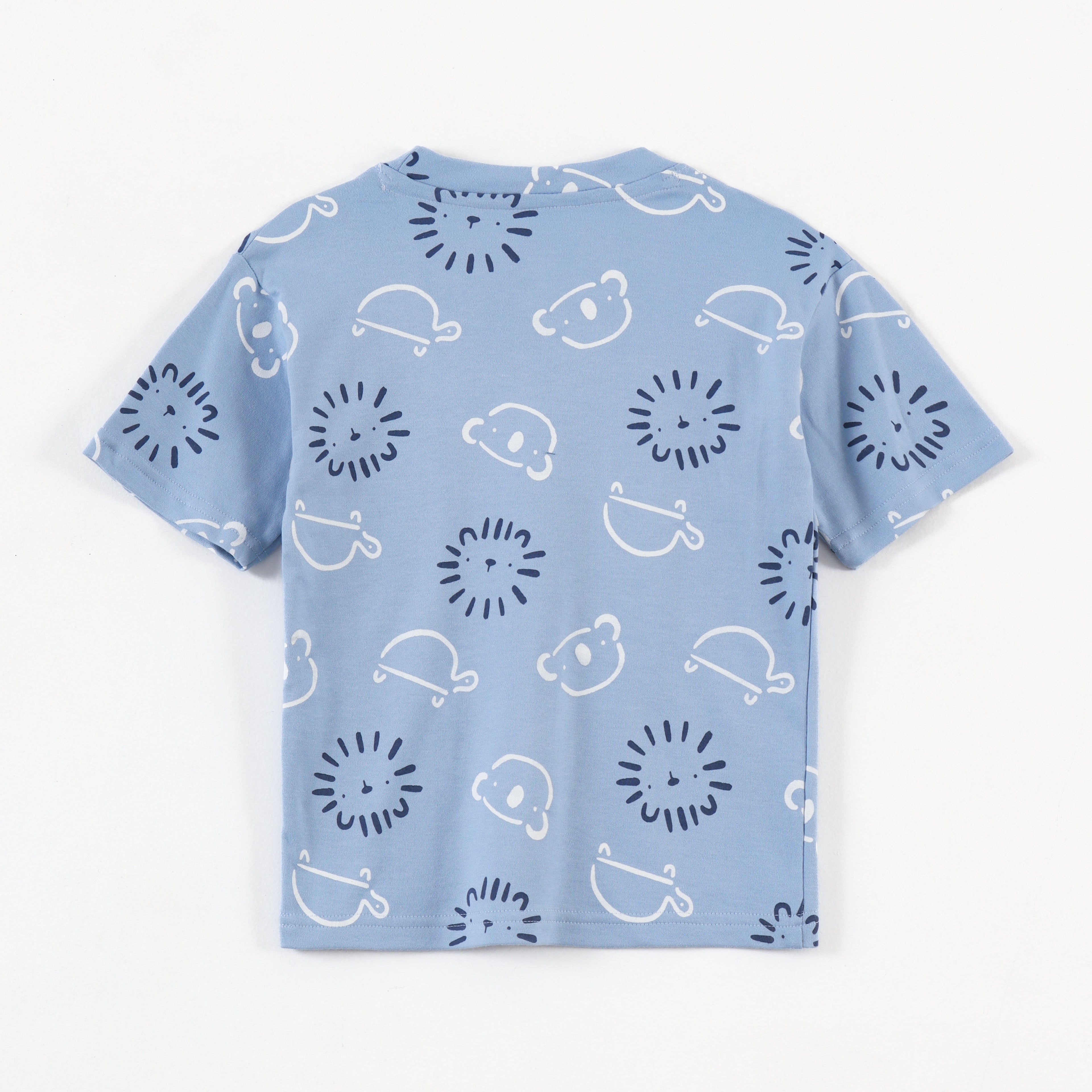 Sky Blue Bear & Lion Face Print Kids Co-Ord Set
