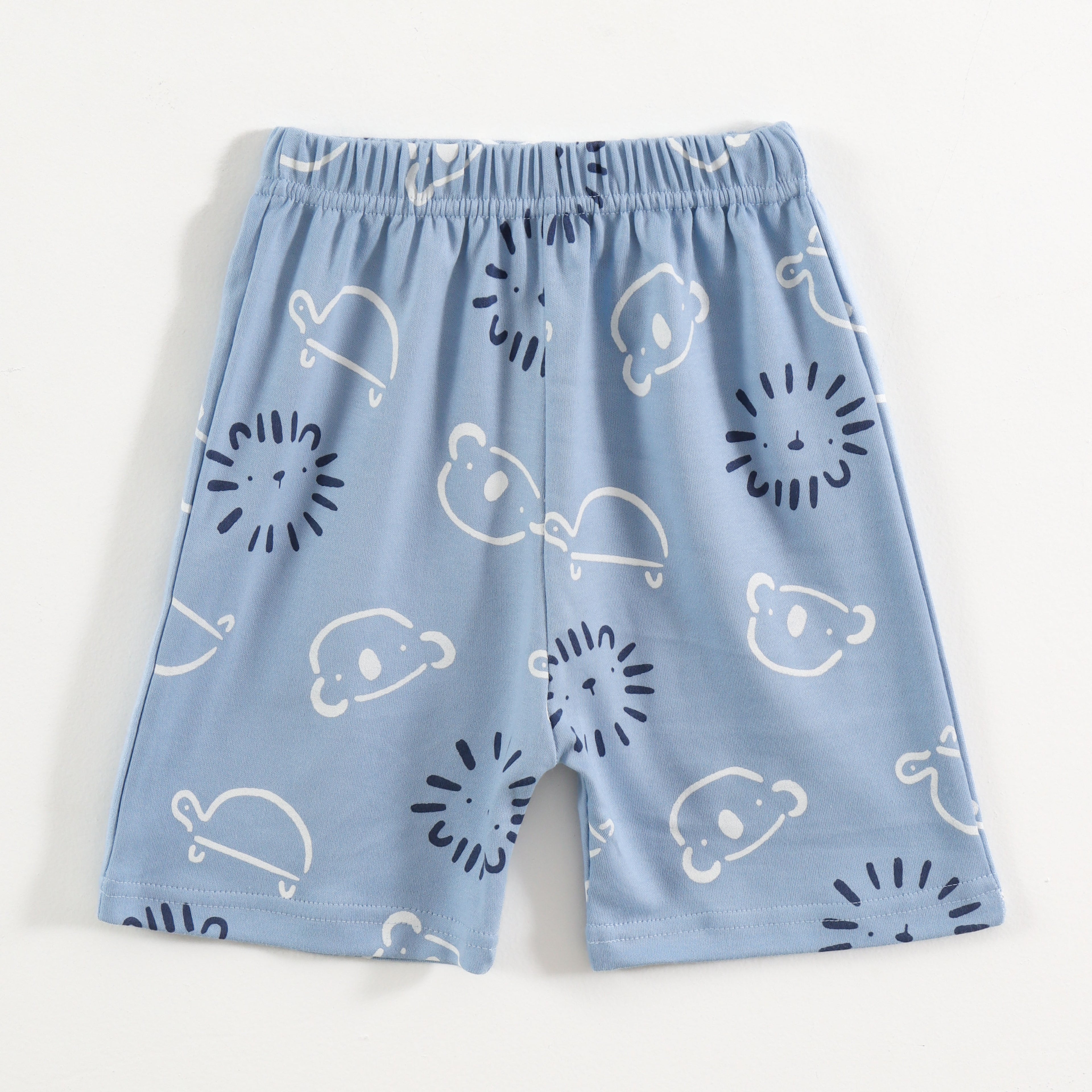 Sky Blue Bear & Lion Face Print Kids Co-Ord Set