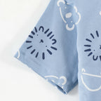 Sky Blue Bear & Lion Face Print Kids Co-Ord Set