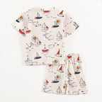 Off White Whale & Sail Boat Print Kids Co-Ord Set