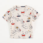 Off White Whale & Sail Boat Print Kids Co-Ord Set