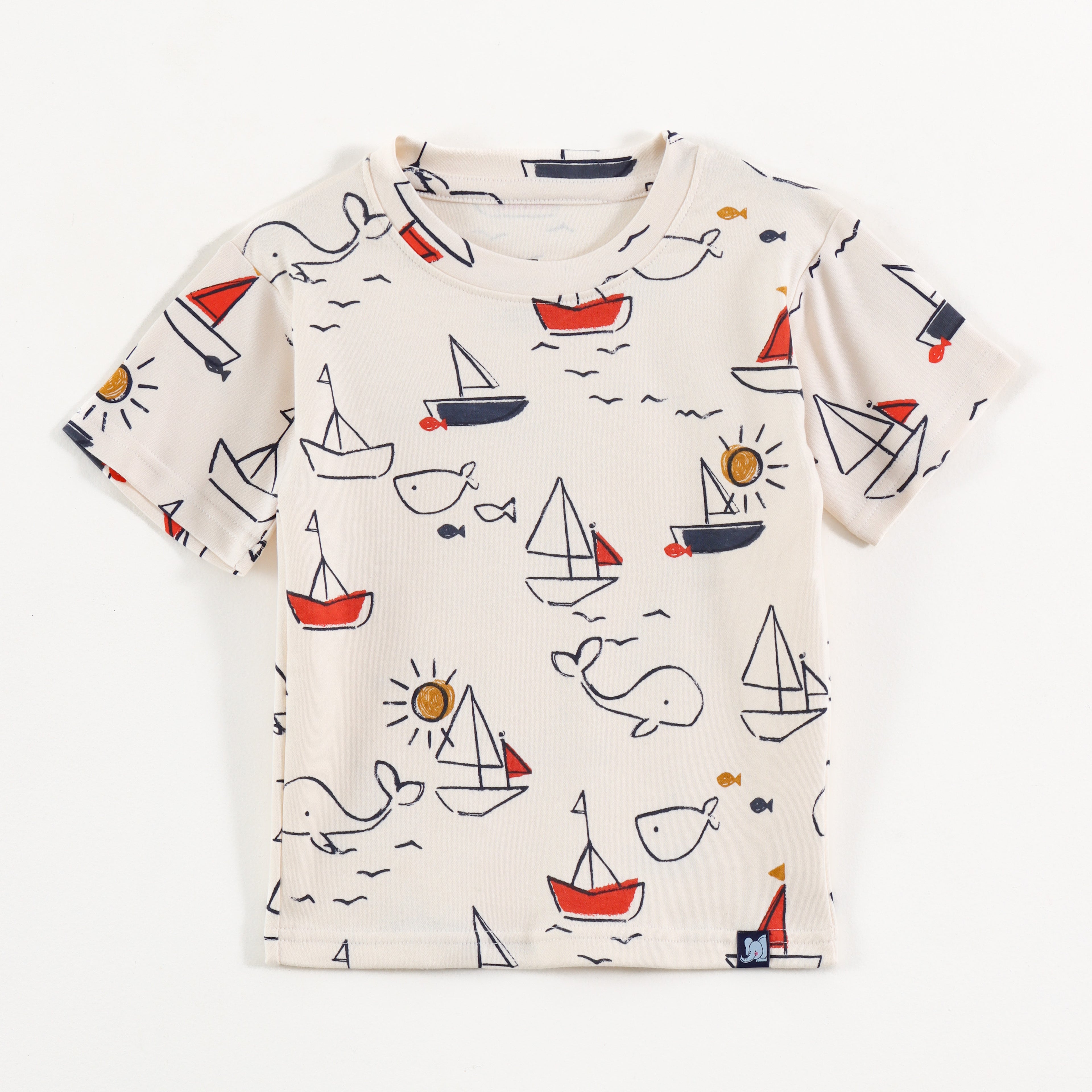 Off White Whale & Sail Boat Print Kids Co-Ord Set