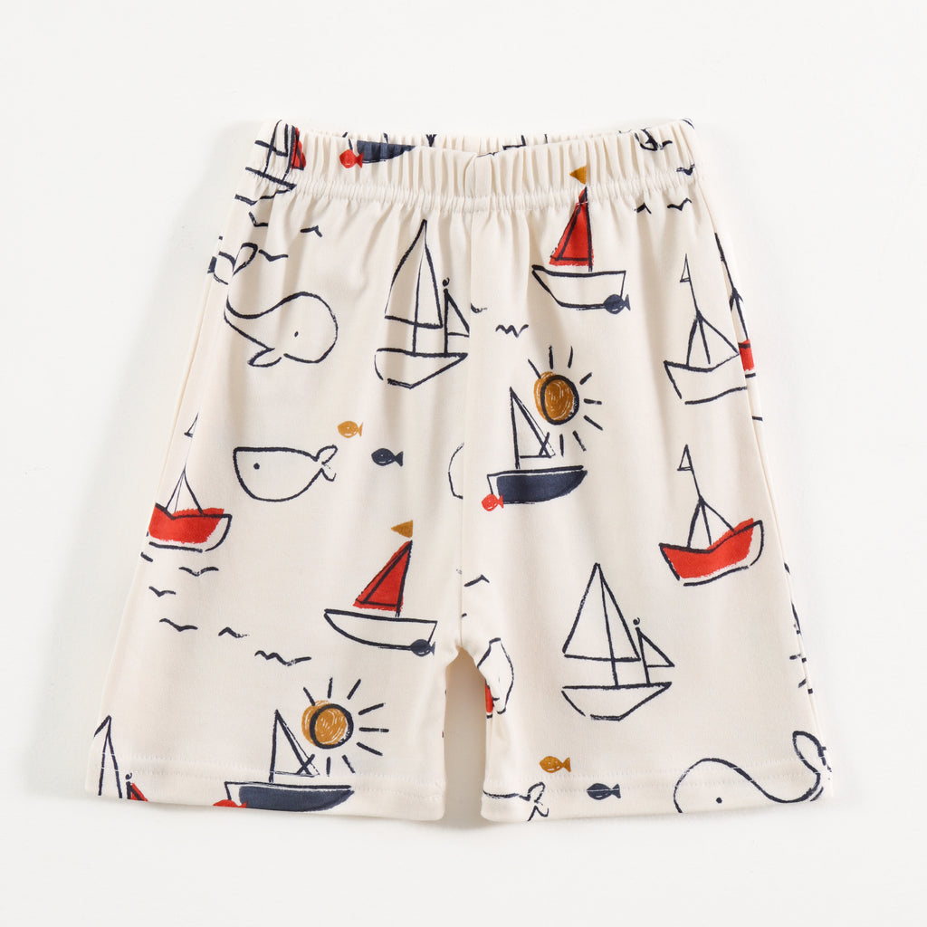 Off White Whale & Sail Boat Print Kids Co-Ord Set
