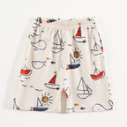 Off White Whale & Sail Boat Print Kids Co-Ord Set