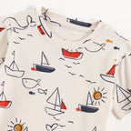 Off White Whale & Sail Boat Print Kids Co-Ord Set