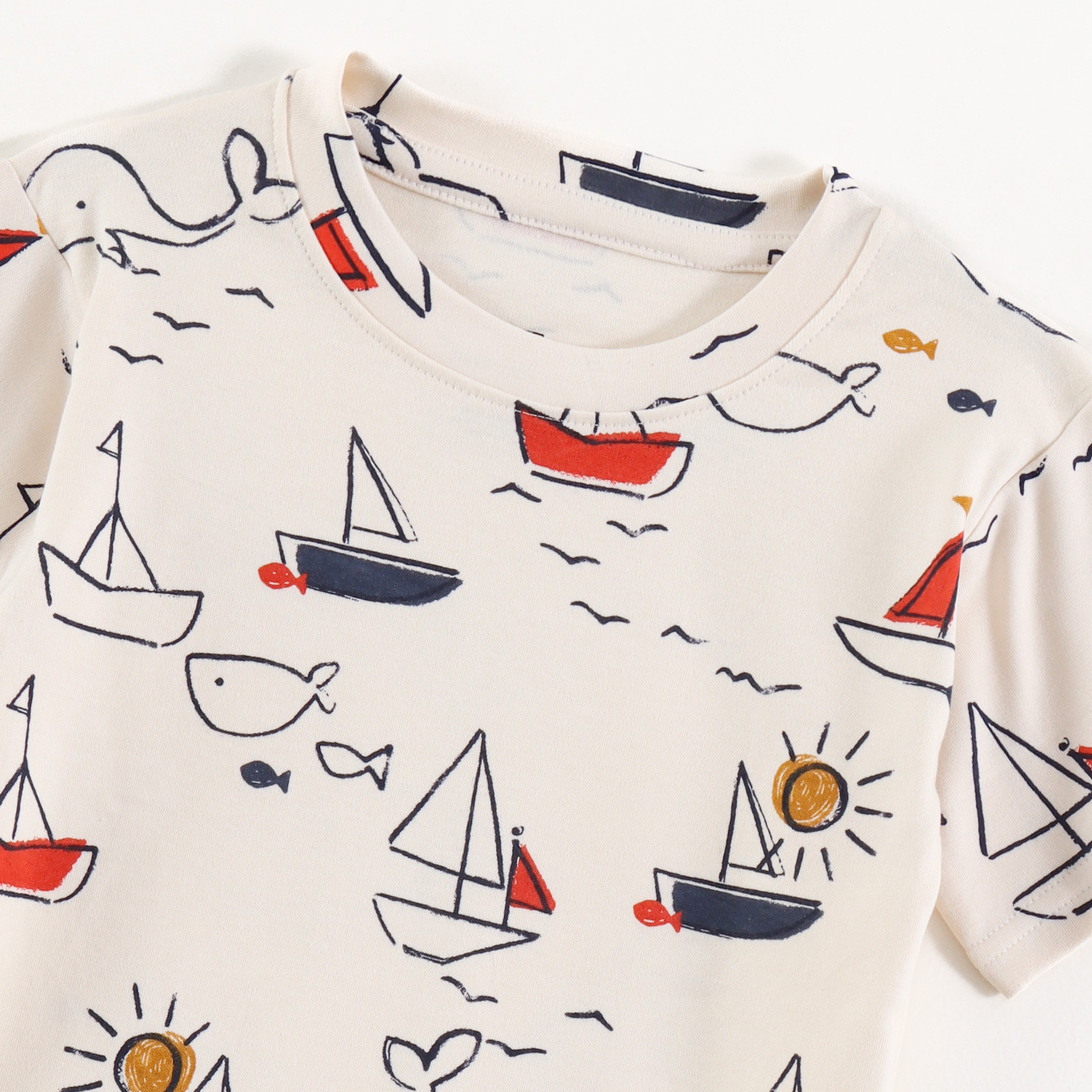 Off White Whale & Sail Boat Print Kids Co-Ord Set