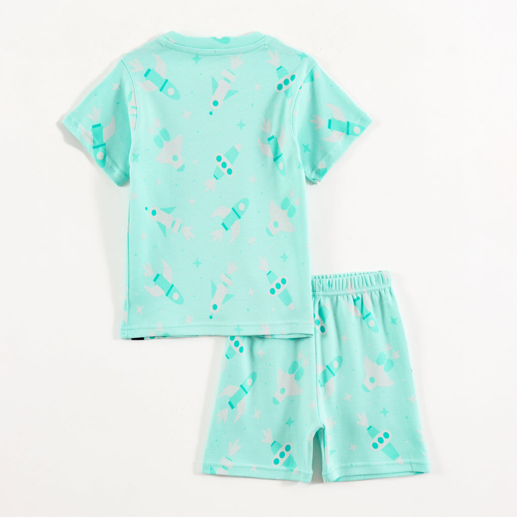 Mint Green Rocket & Space Ship Print Kids Co-Ord Set