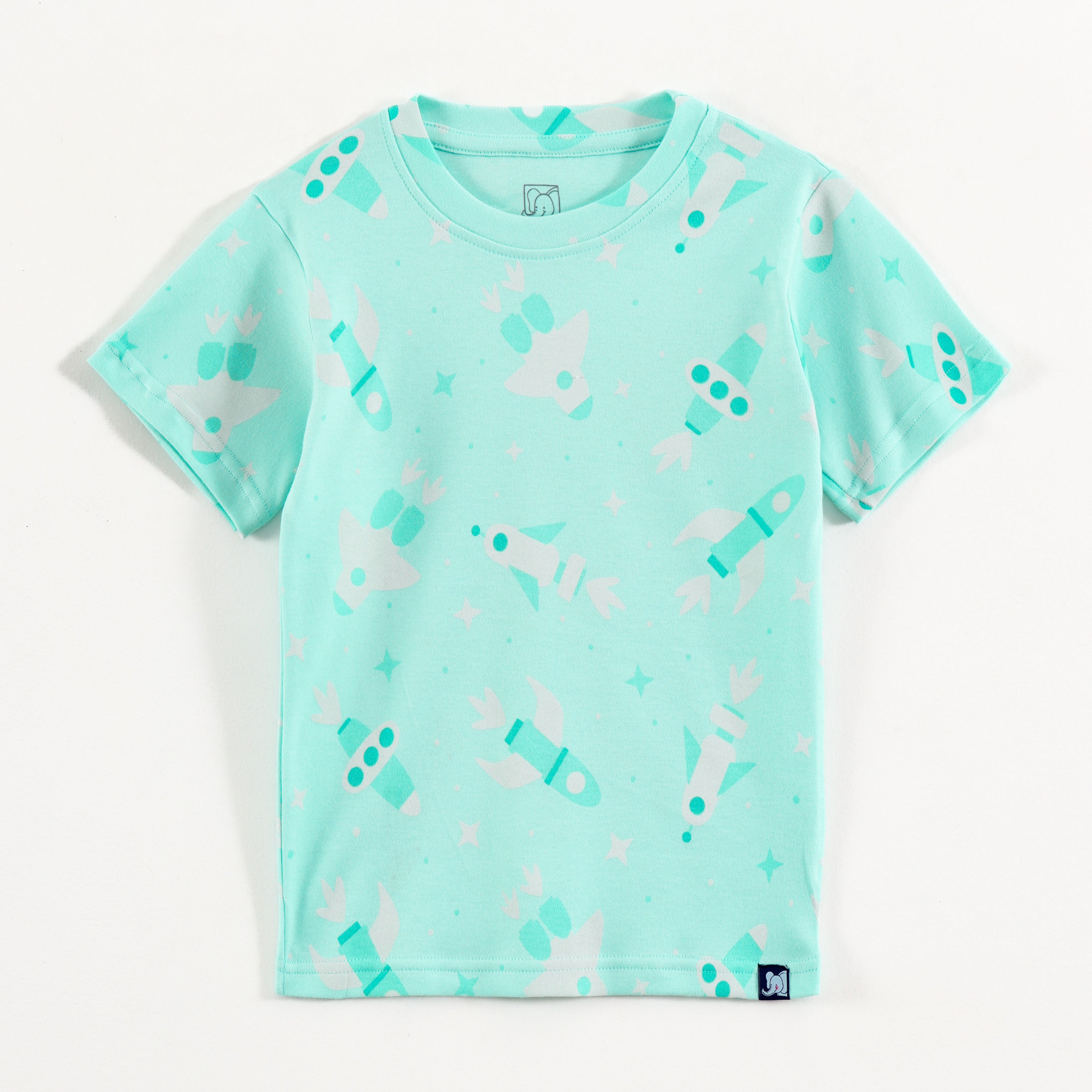 Mint Green Rocket & Space Ship Print Kids Co-Ord Set