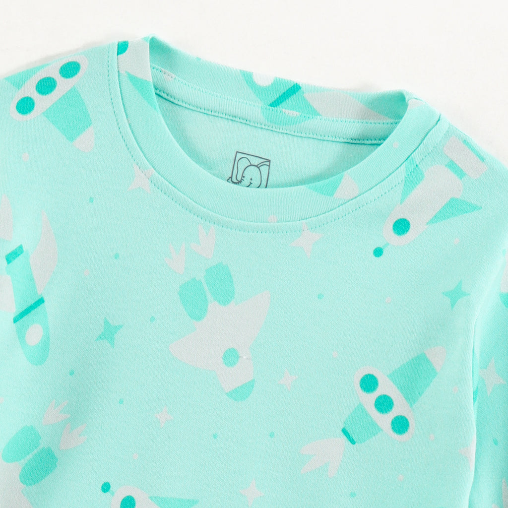 Mint Green Rocket & Space Ship Print Kids Co-Ord Set