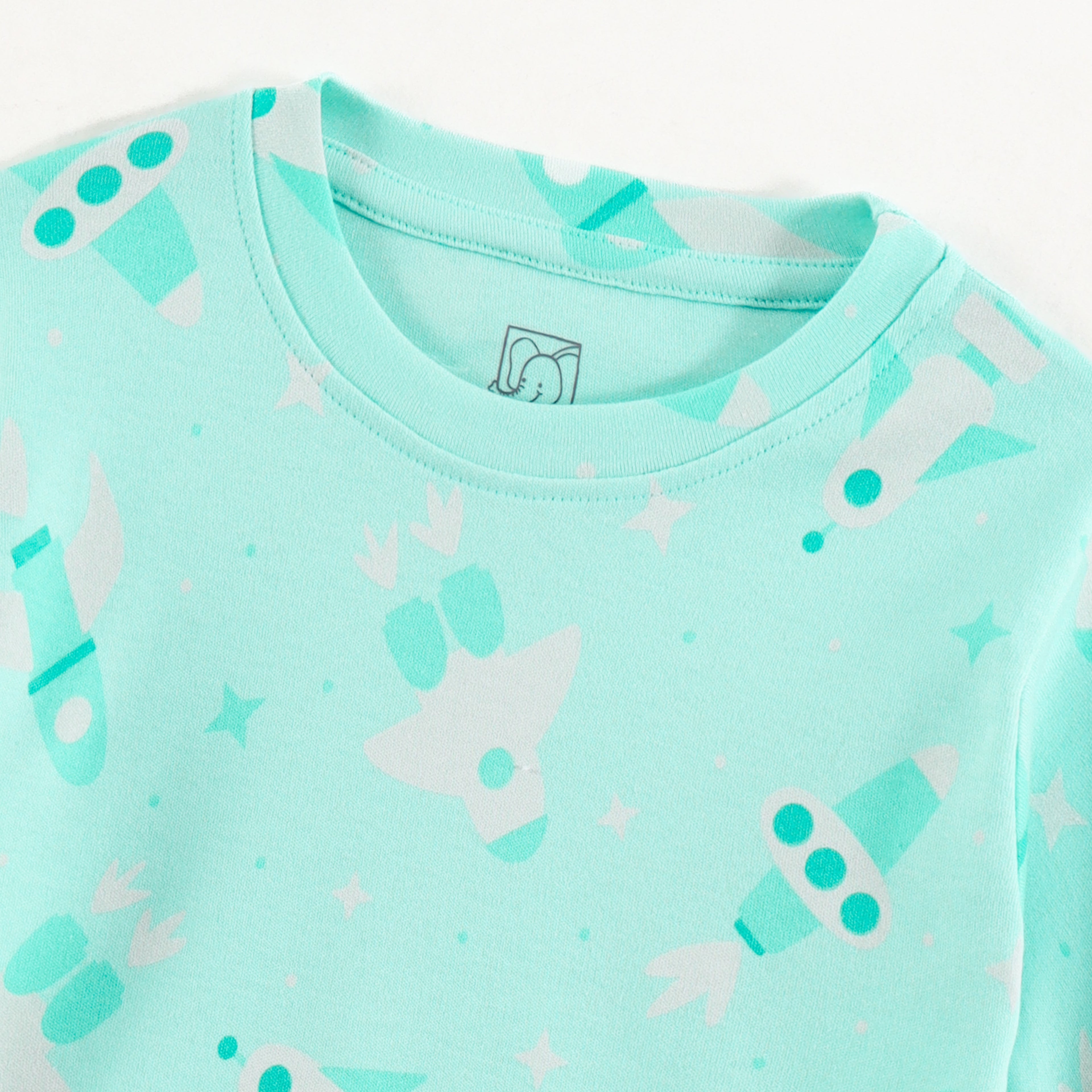 Mint Green Rocket & Space Ship Print Kids Co-Ord Set