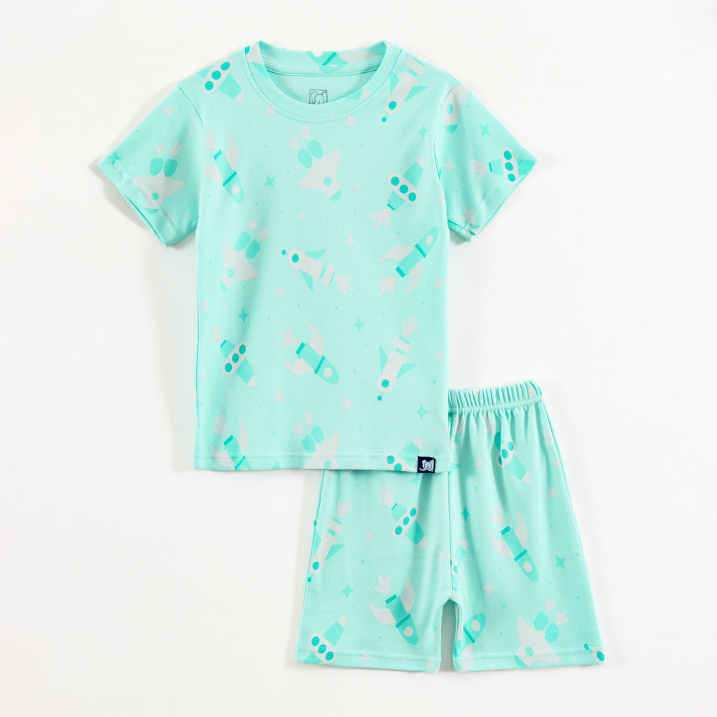 Mint Green Rocket & Space Ship Print Kids Co-Ord Set
