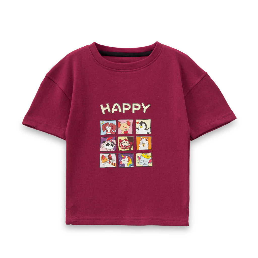 Happy Vibes Cartoon Printed Kids T-Shirt