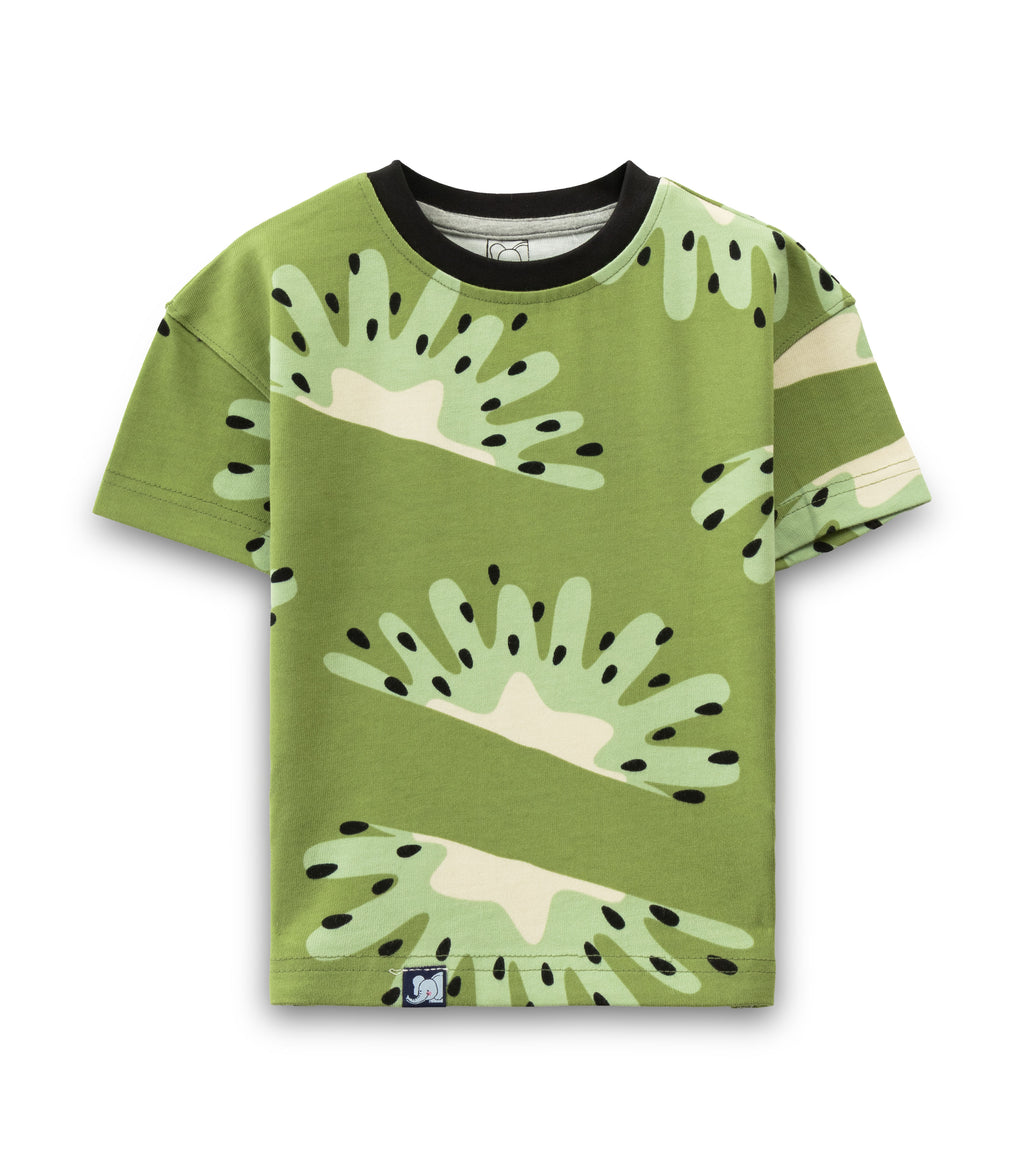 Kiwi Fruits Splash Printed Green Kids T-shirt
