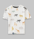 Animals of Jungle Printed White Kids T-shirt