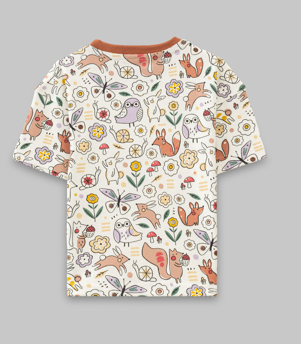 Jungle Friends Printed White Kids T-shirt