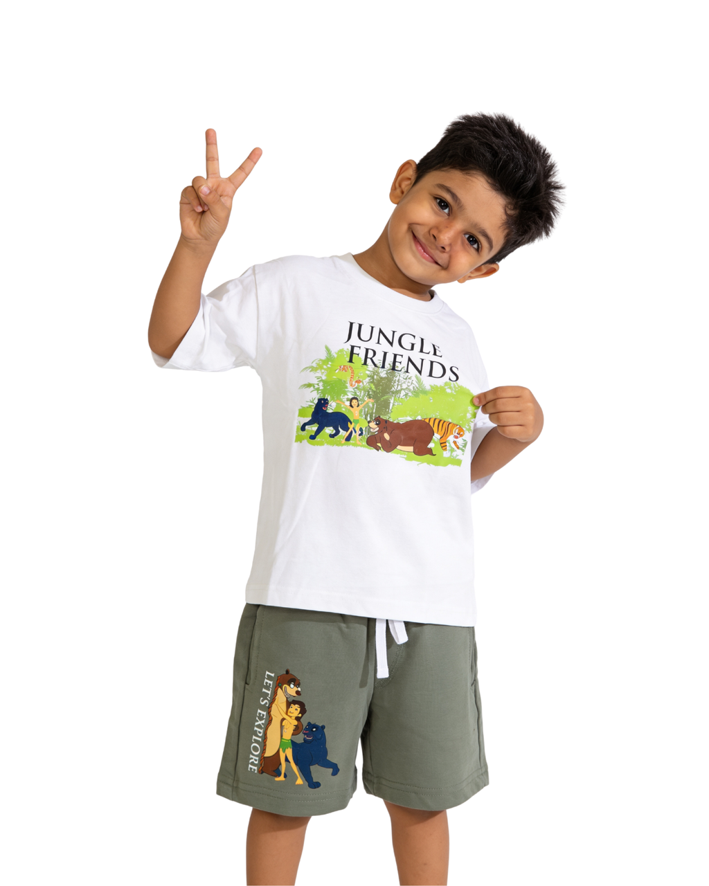 White “Jungle Friends” Kids T- Shirt and Shorts Set