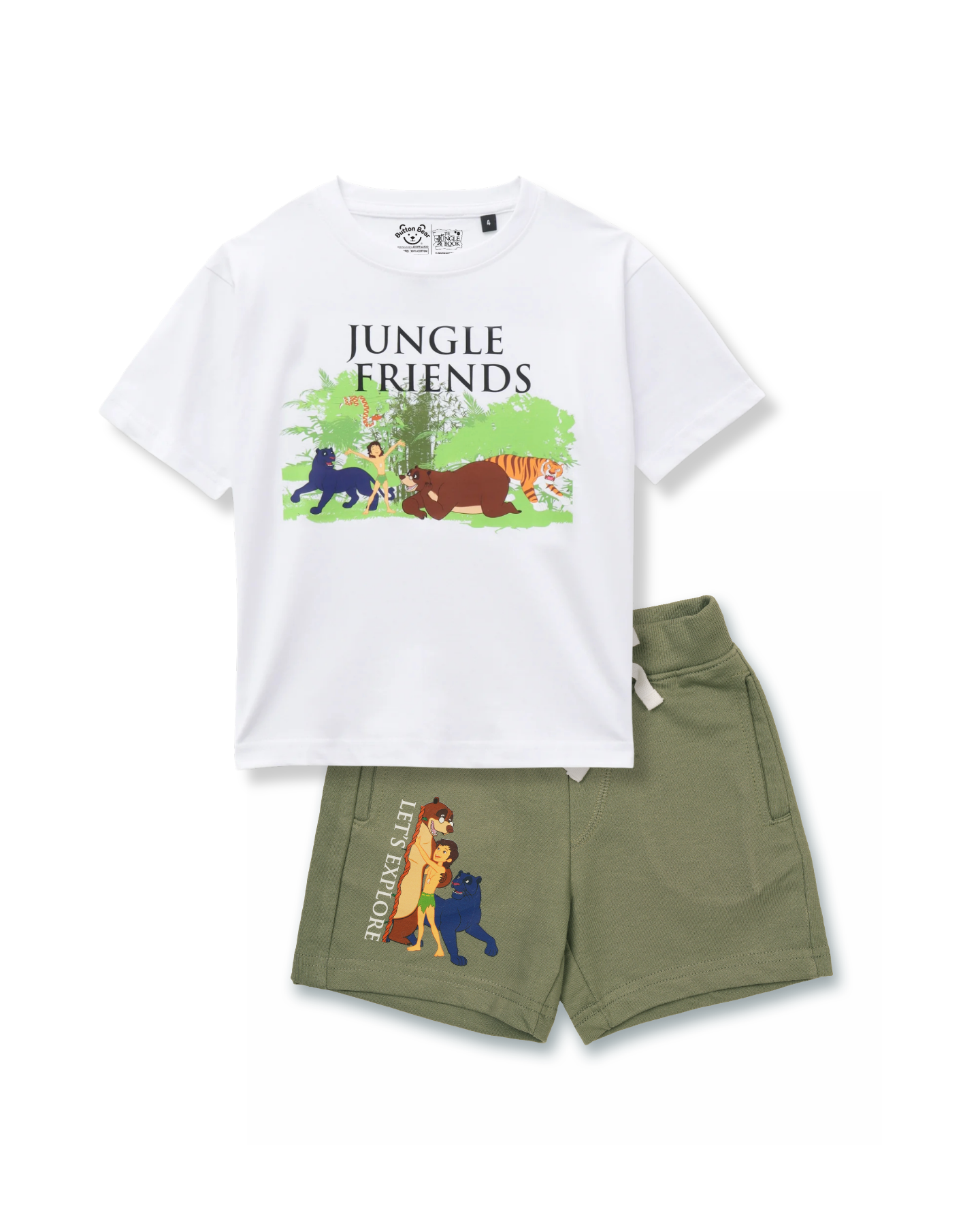 White “Jungle Friends” Kids T- Shirt and Shorts Set