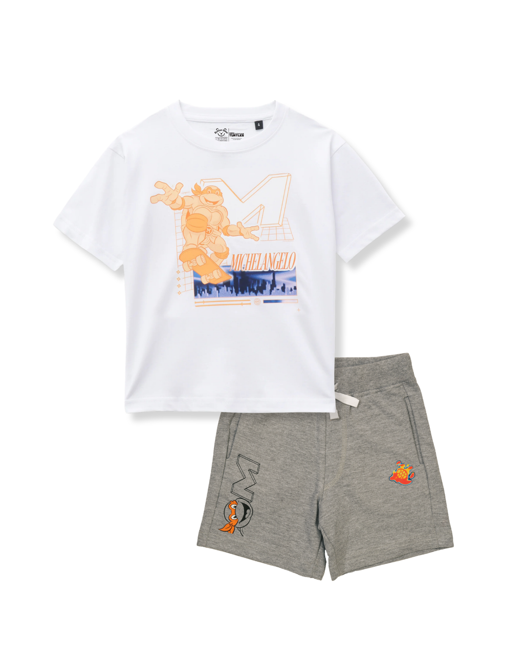White Michelangelo Ninja Turtles Kids T- Shirt and Shorts Set