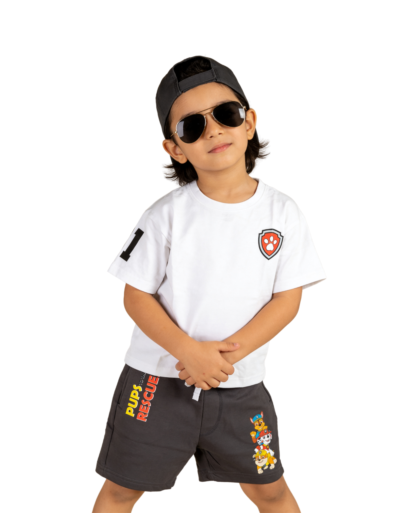 White Paw Patrol Pups Rescue Badge Kids T- Shirt and Shorts Set