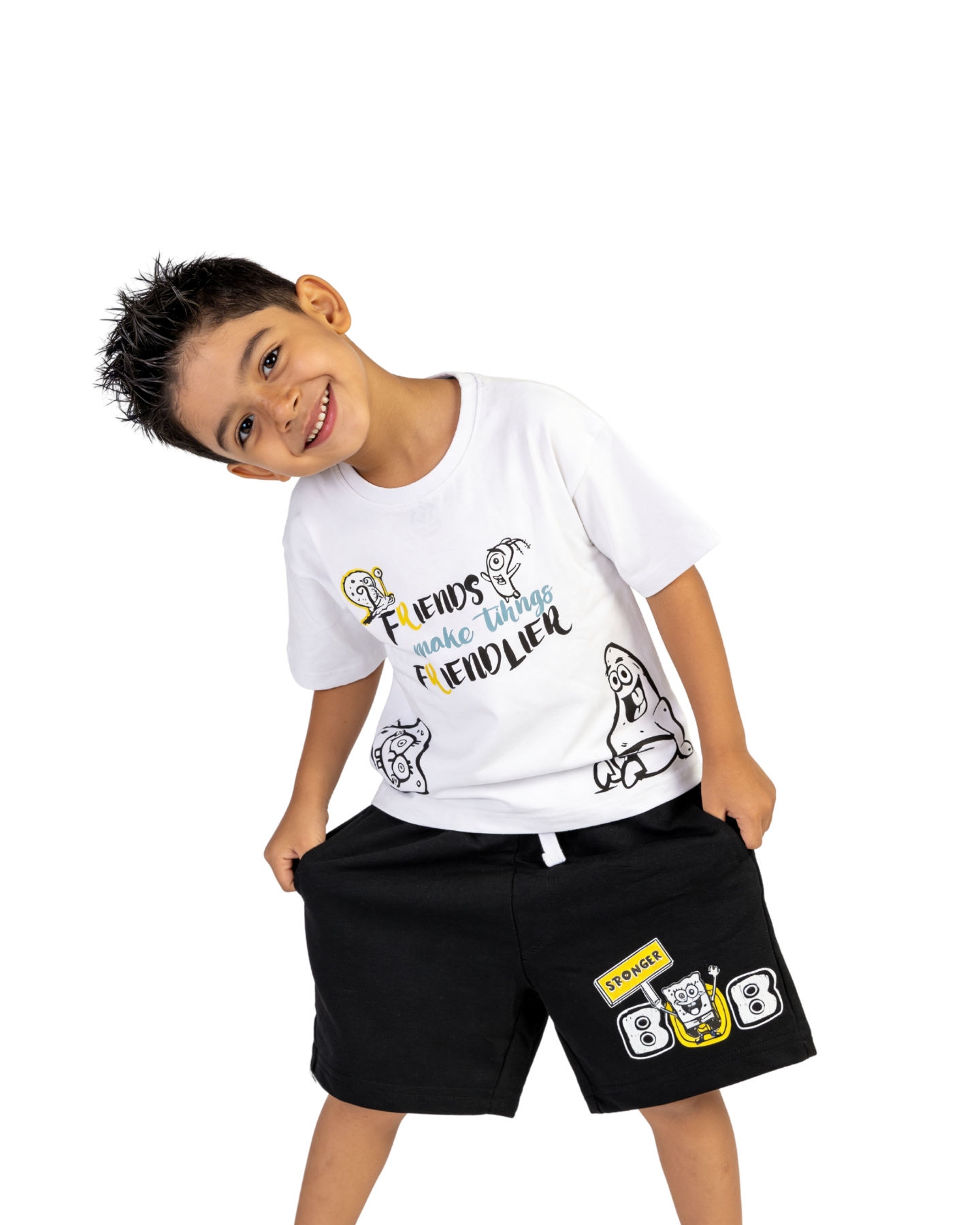 White SpongeBob “Friends Make Things Friendlier” Kids T- Shirt and Shorts Set